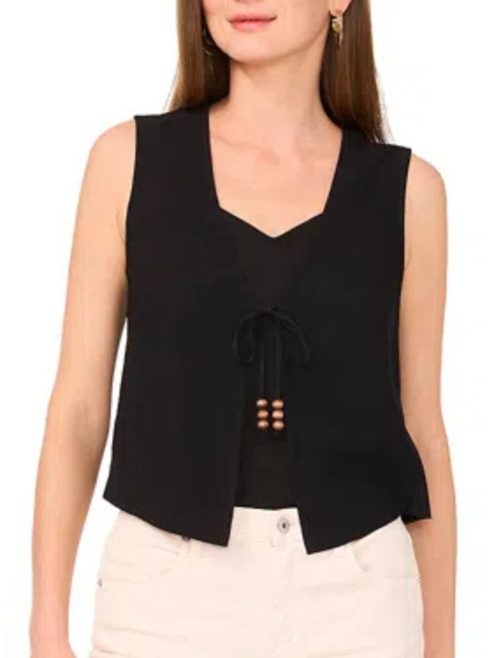 NWT Vince Camuto Tie-Front Sleeveless Vest in Rich Black, SIze XL